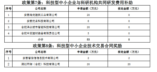 合肥經濟技術開發(fā)區(qū)促進科技創(chuàng)新政策第二批擬兌現資金明細表