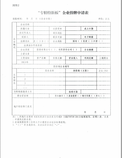 專精特新掛牌申請(qǐng)表